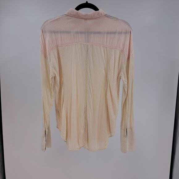 Free People Blouse Shirt S Cape Town Colorblock Stripe Long Sleeve Peach Combo - Picture 11 of 15